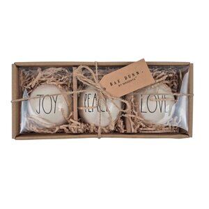 Rae Dunn Ornaments By Magenta Ceramic Holiday Set Of 3 Joy Peace Love NIB